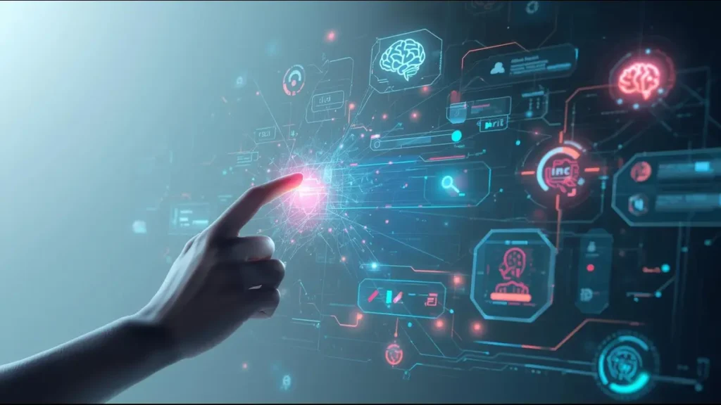 Person interacting with an AI search engine showing conversational results.