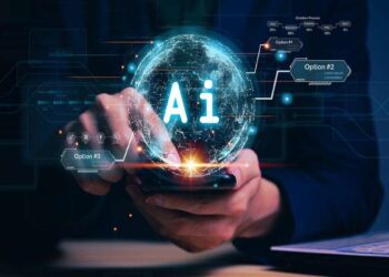 Illustration of generative AI creating images, text, and music by learning patterns from data.