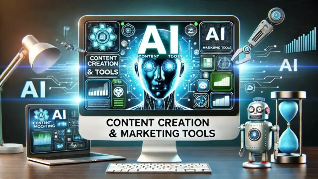 AI-driven content creation process generating blog posts, videos, and marketing materials.