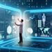 Doctor using AI predictive analytics in healthcare to review patient data on a digital interface.