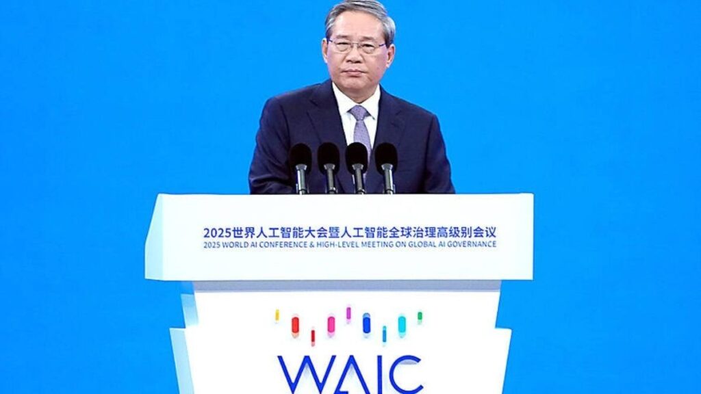 Premier Li Qiang at WAIC 2025 endorsing China's AI leadership in Shanghai