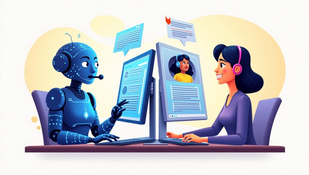 AI assistant or chatbot interacting with a human on screen.