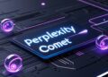 Futuristic Perplexity Comet browser interface with AI tools on a computer screen