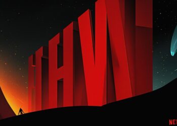 Netflix promotional image showing AI-generated VFX of a collapsing building alongside a VFX artist at work."