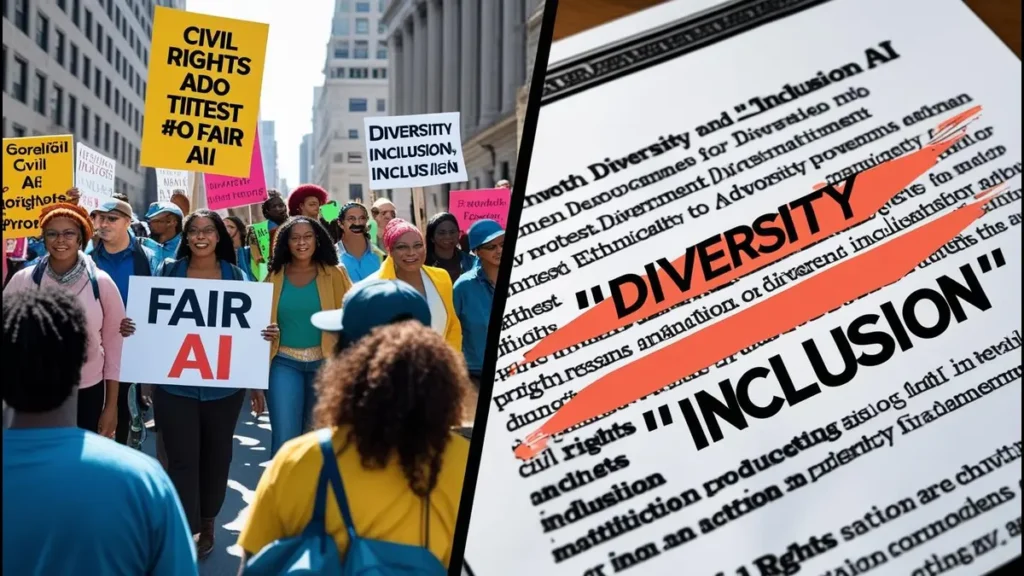 Critics protest the removal of diversity and ethics guidelines from AI policy.