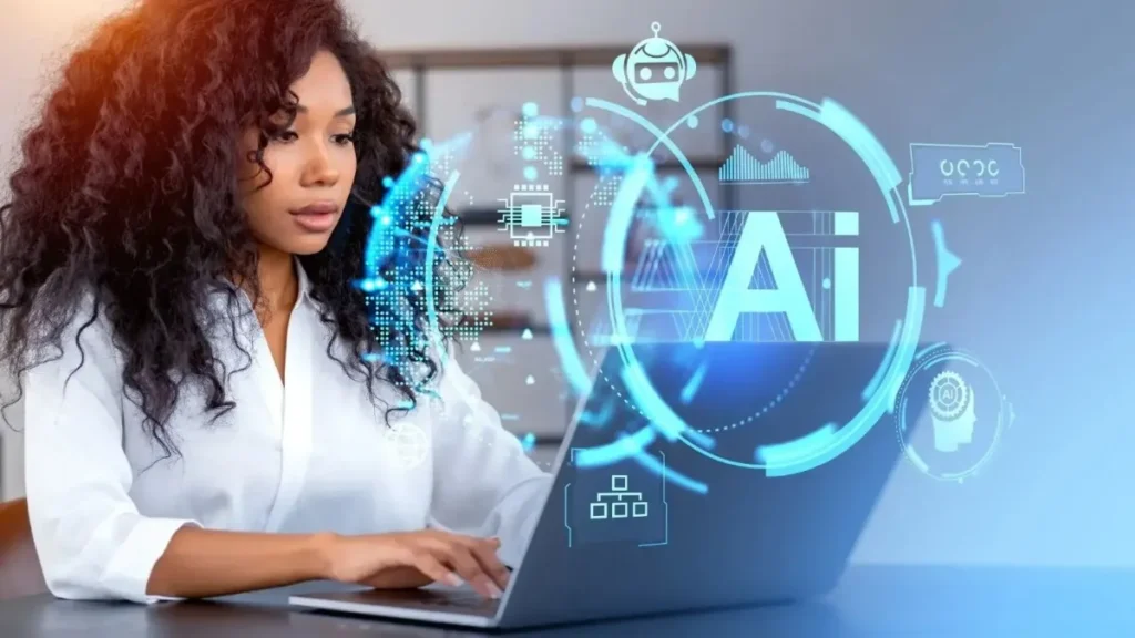 AI system analyzing and filtering online content for moderation purposes