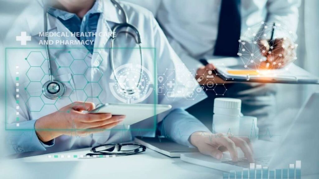 A diverse group of healthcare professionals collaborating to build a fairer, more ethical healthcare system