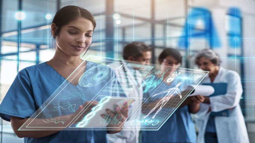 AI predictive analytics concept showing data-driven predictions on futuristic dashboards
