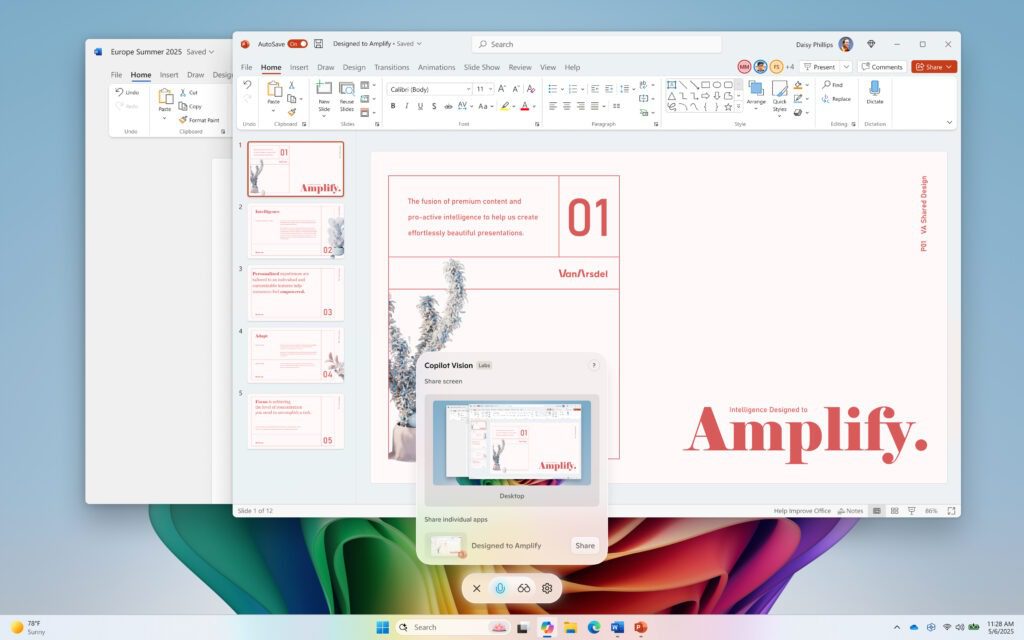 a sample Copilot Vision on Windows with desktop share.