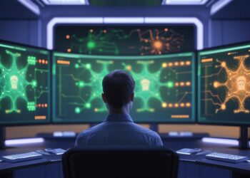 Person surrounded by AI symbols, questioning artificial intelligence concepts