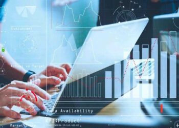 AI in data analytics visualizing complex datasets with automated processing and real-time insights.