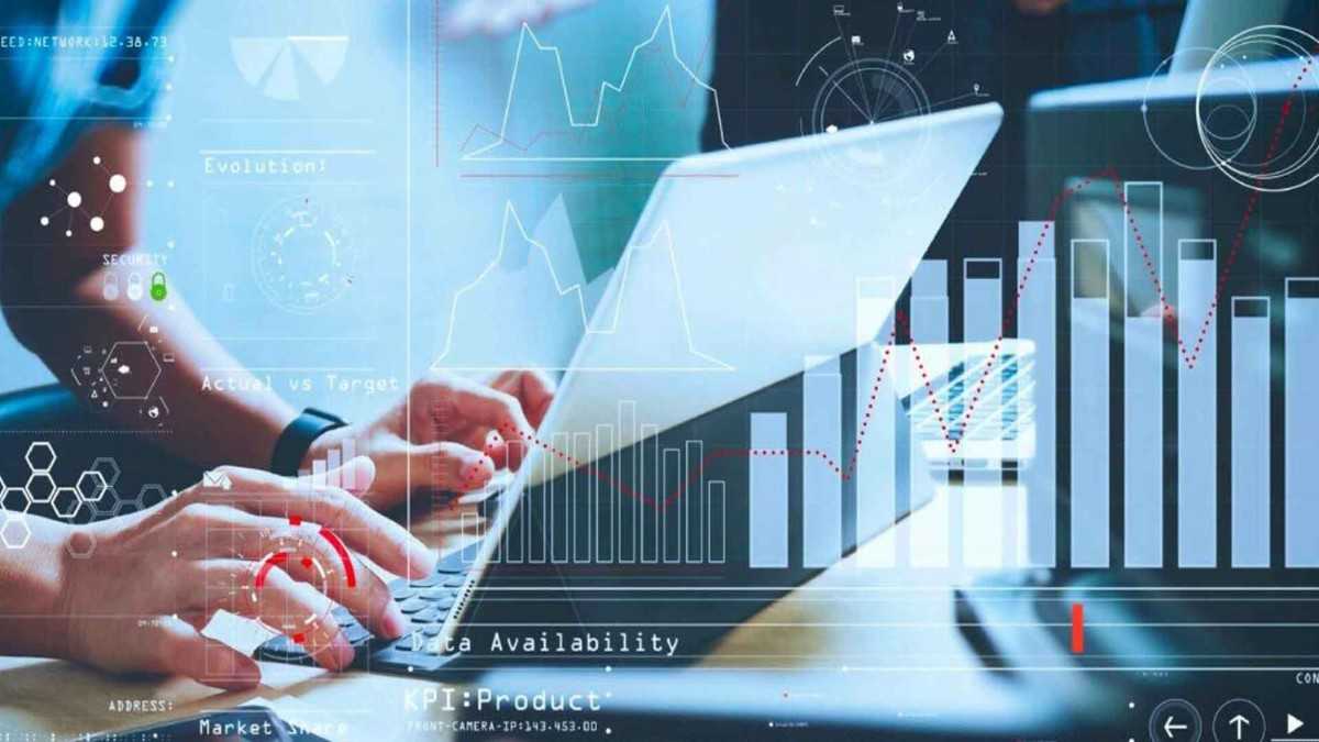 AI in data analytics visualizing complex datasets with automated processing and real-time insights.