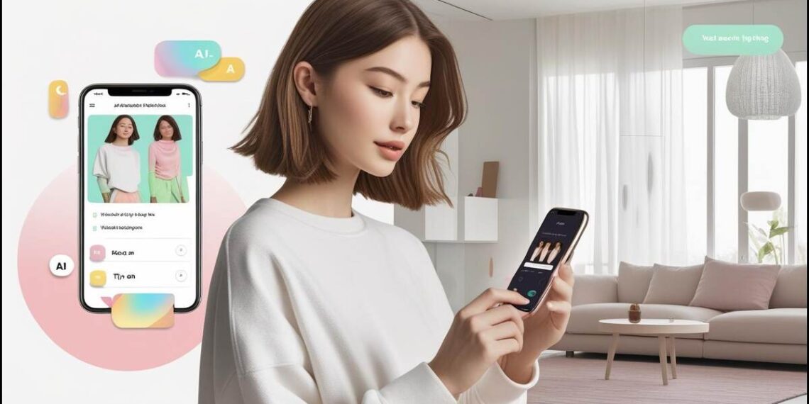 Woman using Google AI Mode to browse outfit suggestions and home decor ideas on her phone.