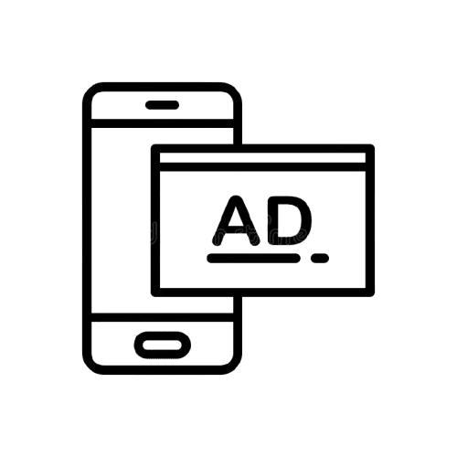 black line icon sponsored ads mobile advertisement black line icon sponsored ads smartphone blurb reclame marketing 141924501 removebg preview