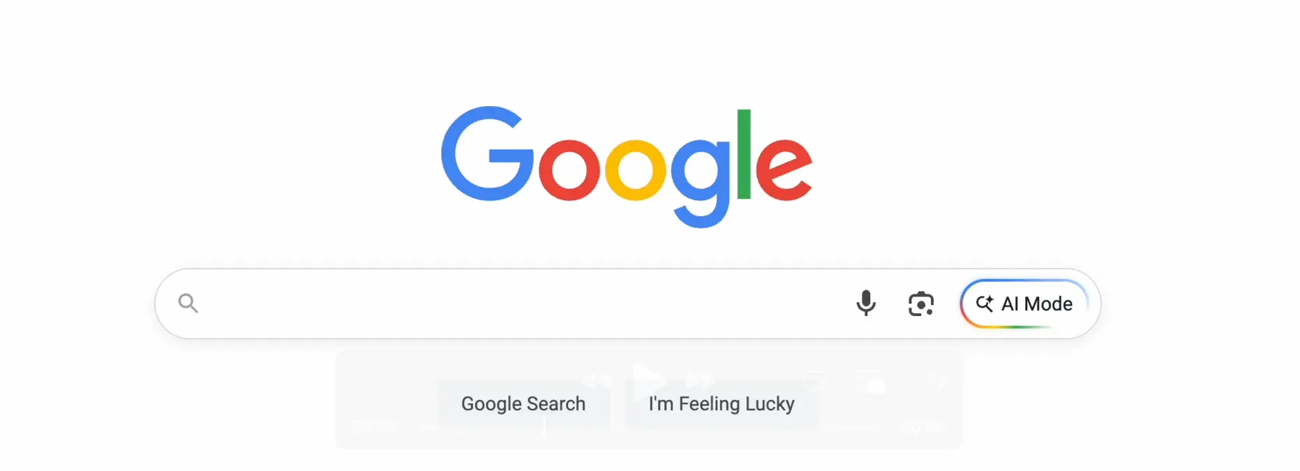 Google homepage showing the new AI Mode button next to the search bar
