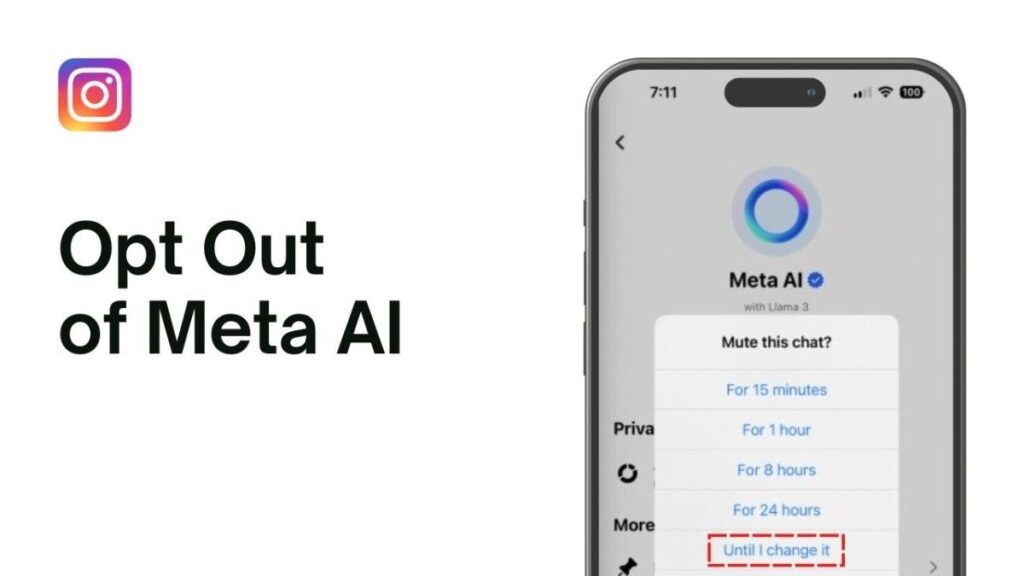Instagram app settings showing how to access Meta AI opt-out form