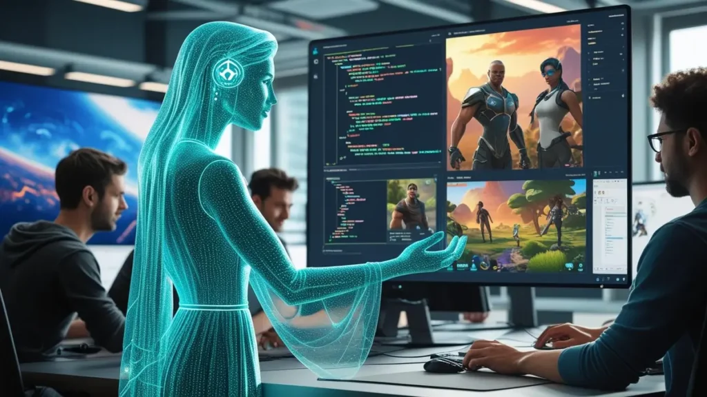AI systems accelerating game development by debugging code and creating game characters.