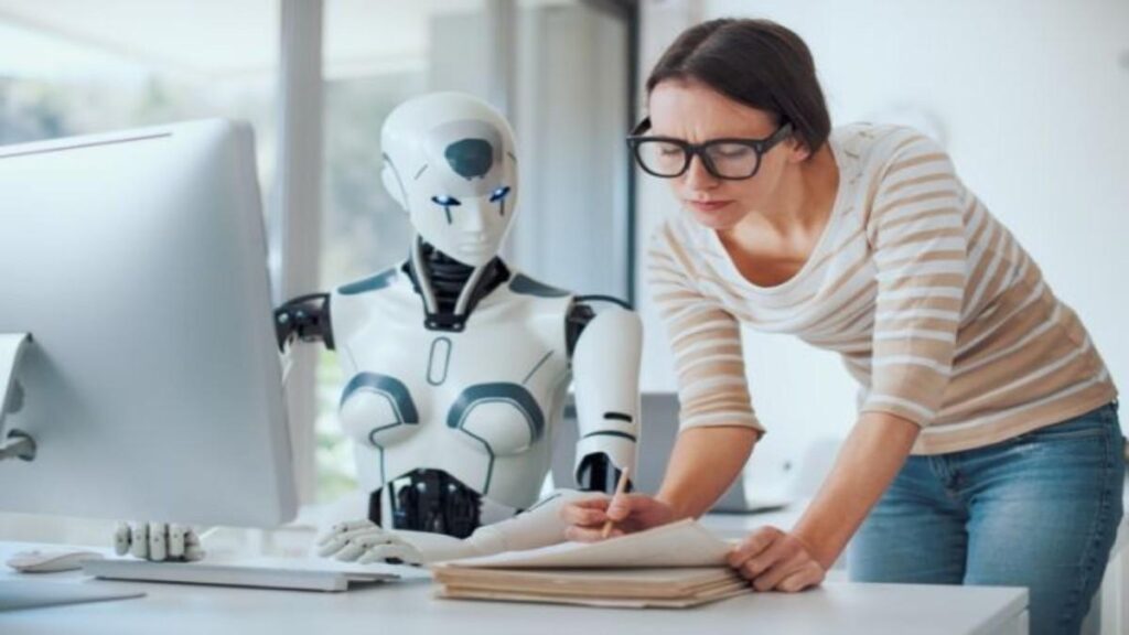 College applicant looking at a computer screen with a generic AI-generated essay.