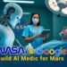 NASA astronaut using AI-powered medical assistant during a simulated deep space mission.