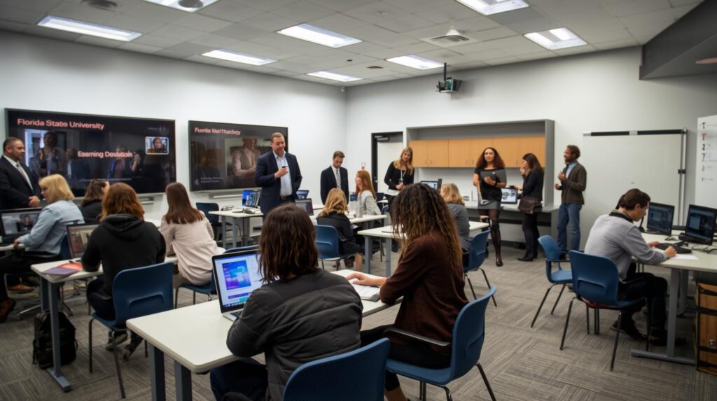 FSU students collaborating with Gemini AI in a library environment.