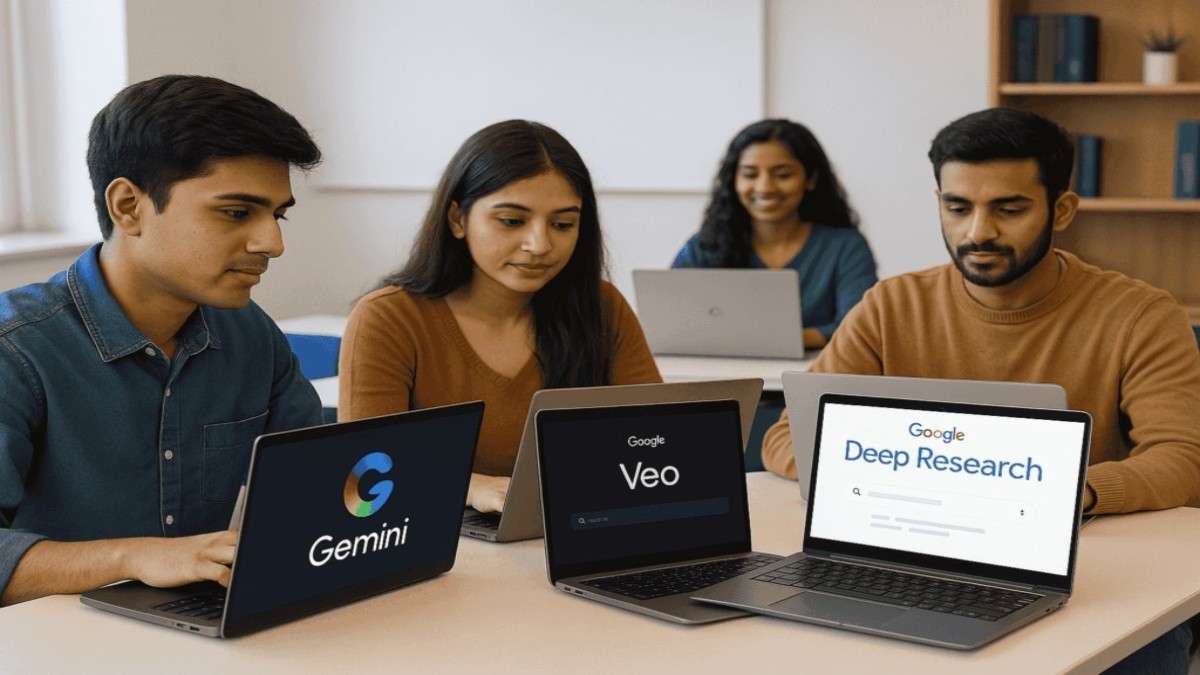 College students in the United States using Google’s Gemini AI tools for learning, research, and classroom support.