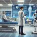 Doctors using AI-powered digital tools in a hospital smart room, showcasing healthcare innovation and patient-centered technology.