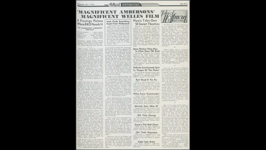 The Hollywood Reporter‘s July, 1942 review of The Magnificent Ambersons.