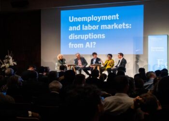 Graph depicting U.S. labor market trends with job growth slowing and AI influencing selective industries.